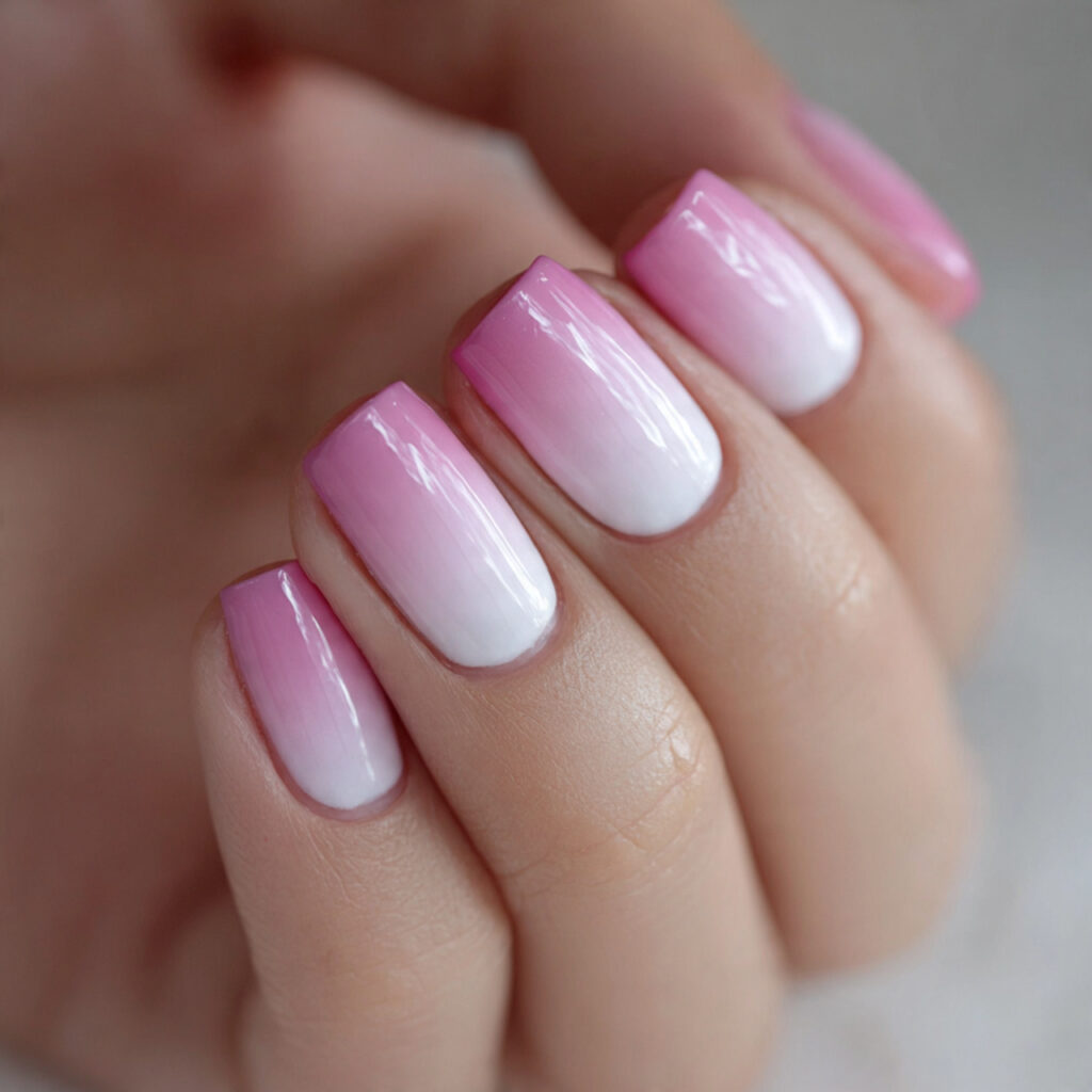 pink ombr nails feature gradual color transitions