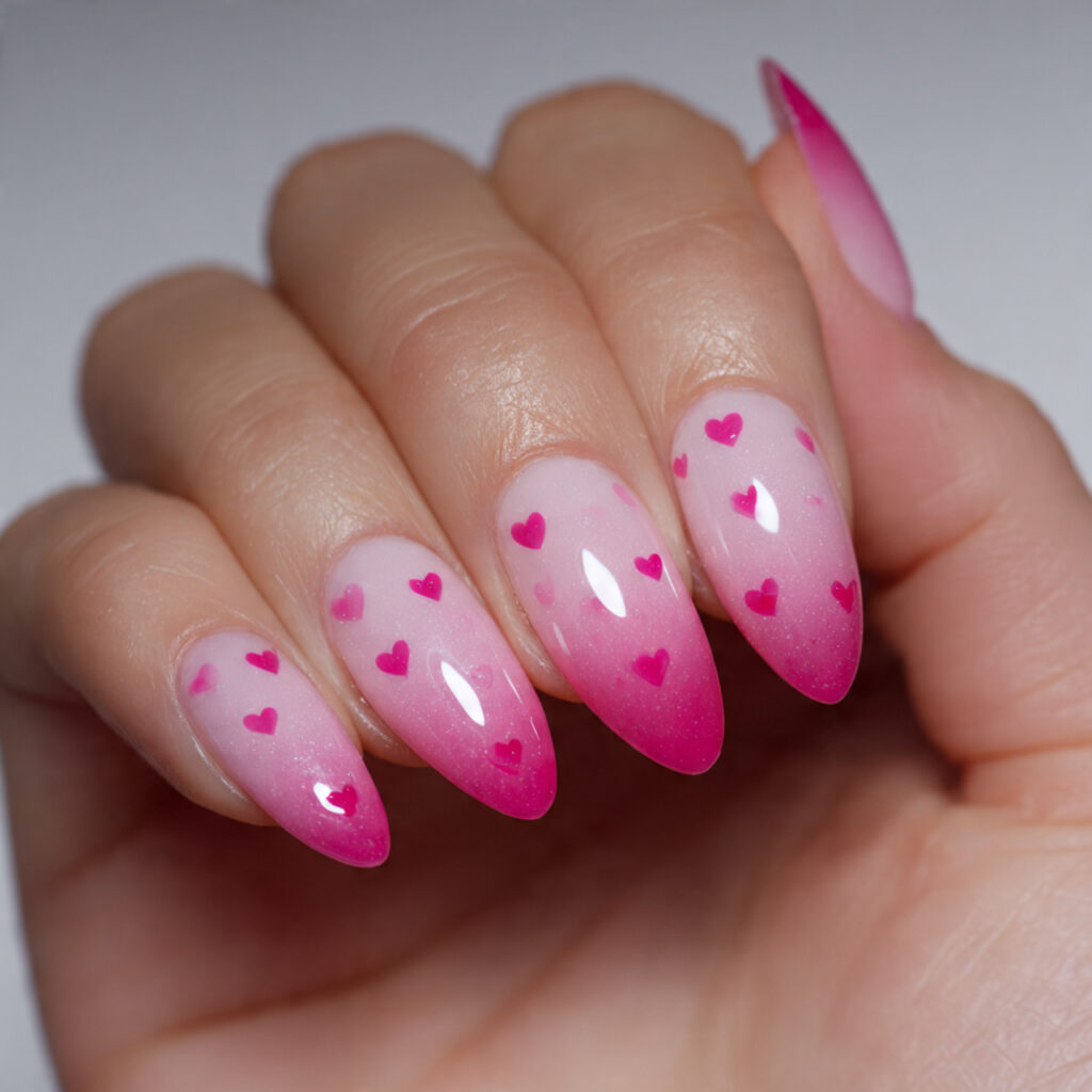 pink ombr with hearts concentrated at the