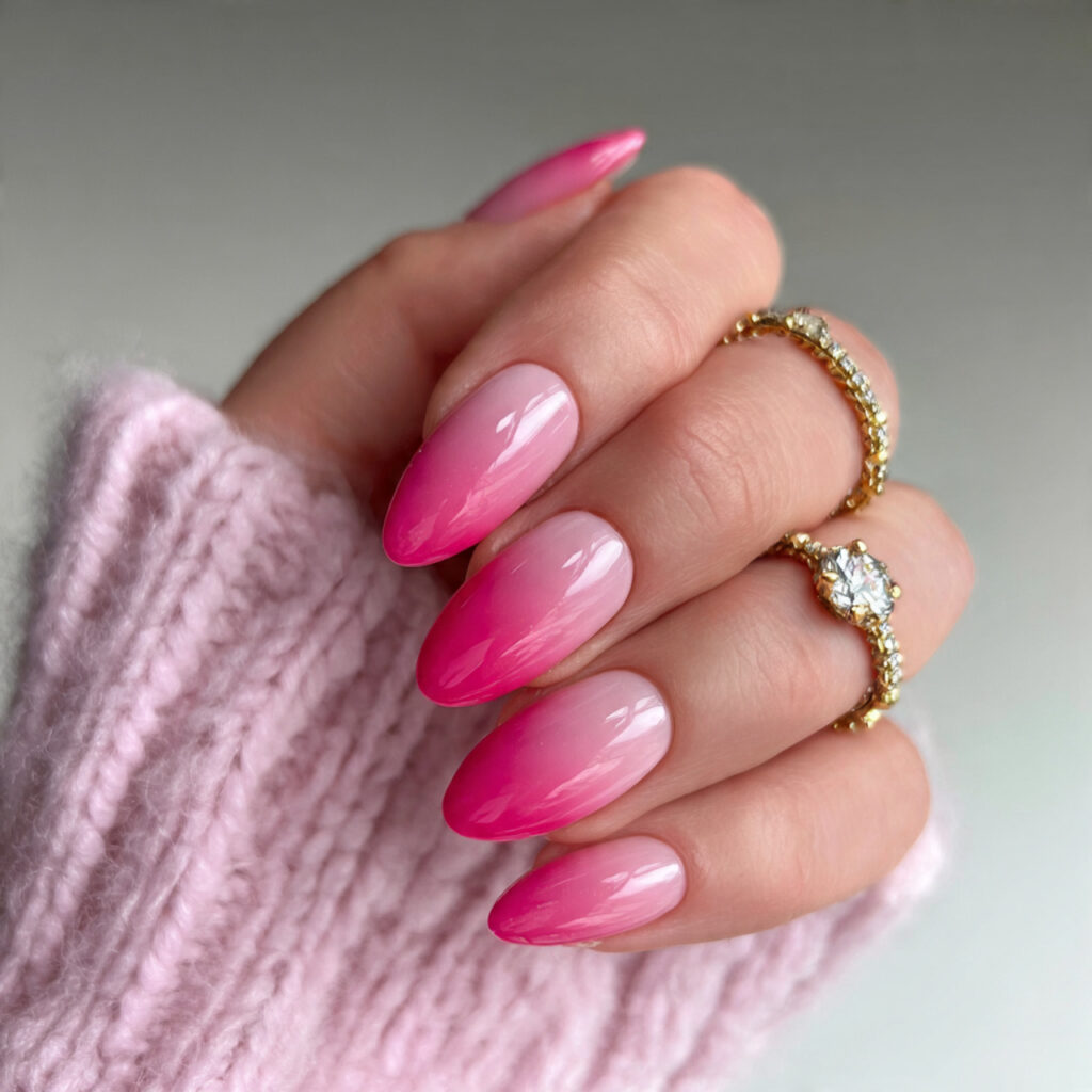 pink ombre gradient valentine nails almond pink