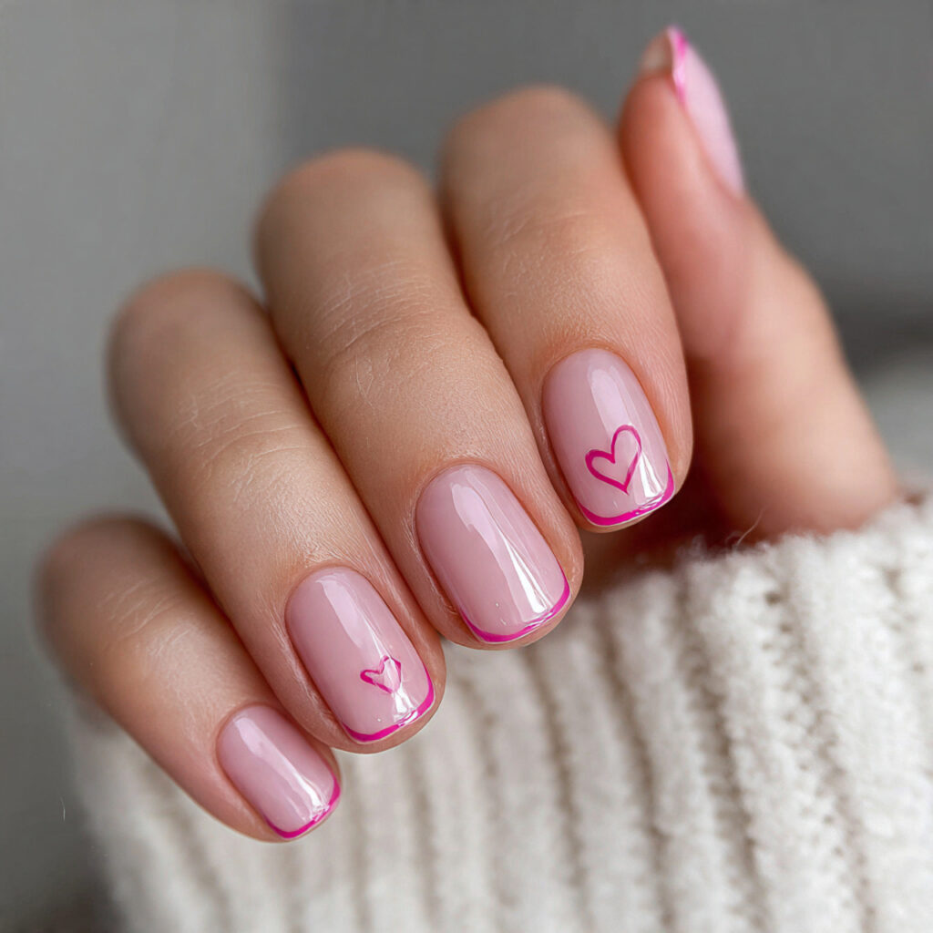 pink outline short square valentine nails focus
