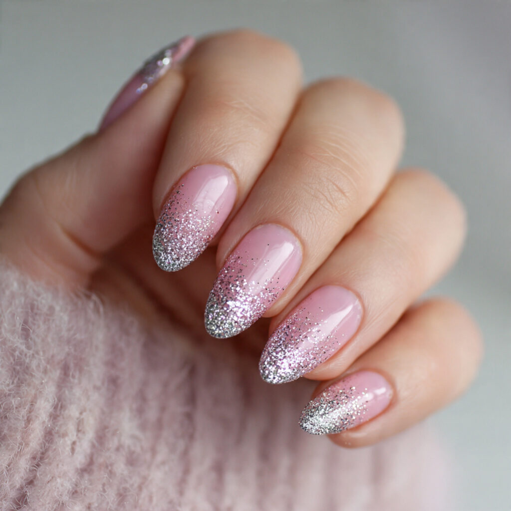 pink with silver glitter tips creates sparkling