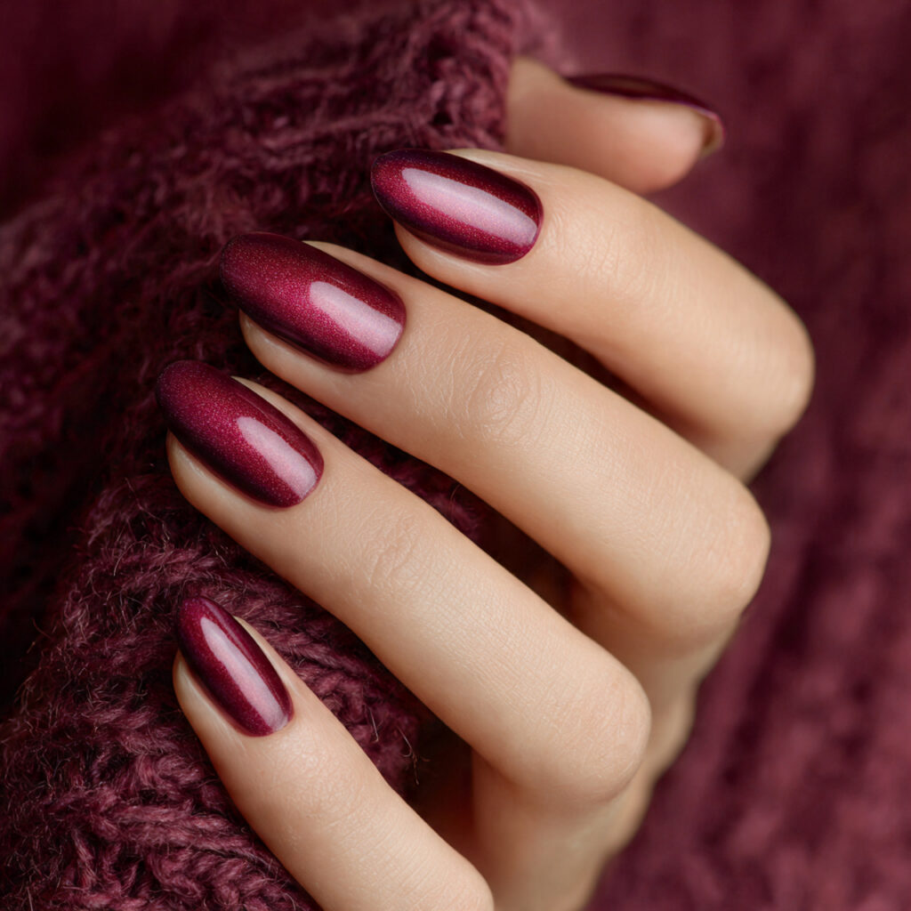 plum cat eye nails offer rich berry toned