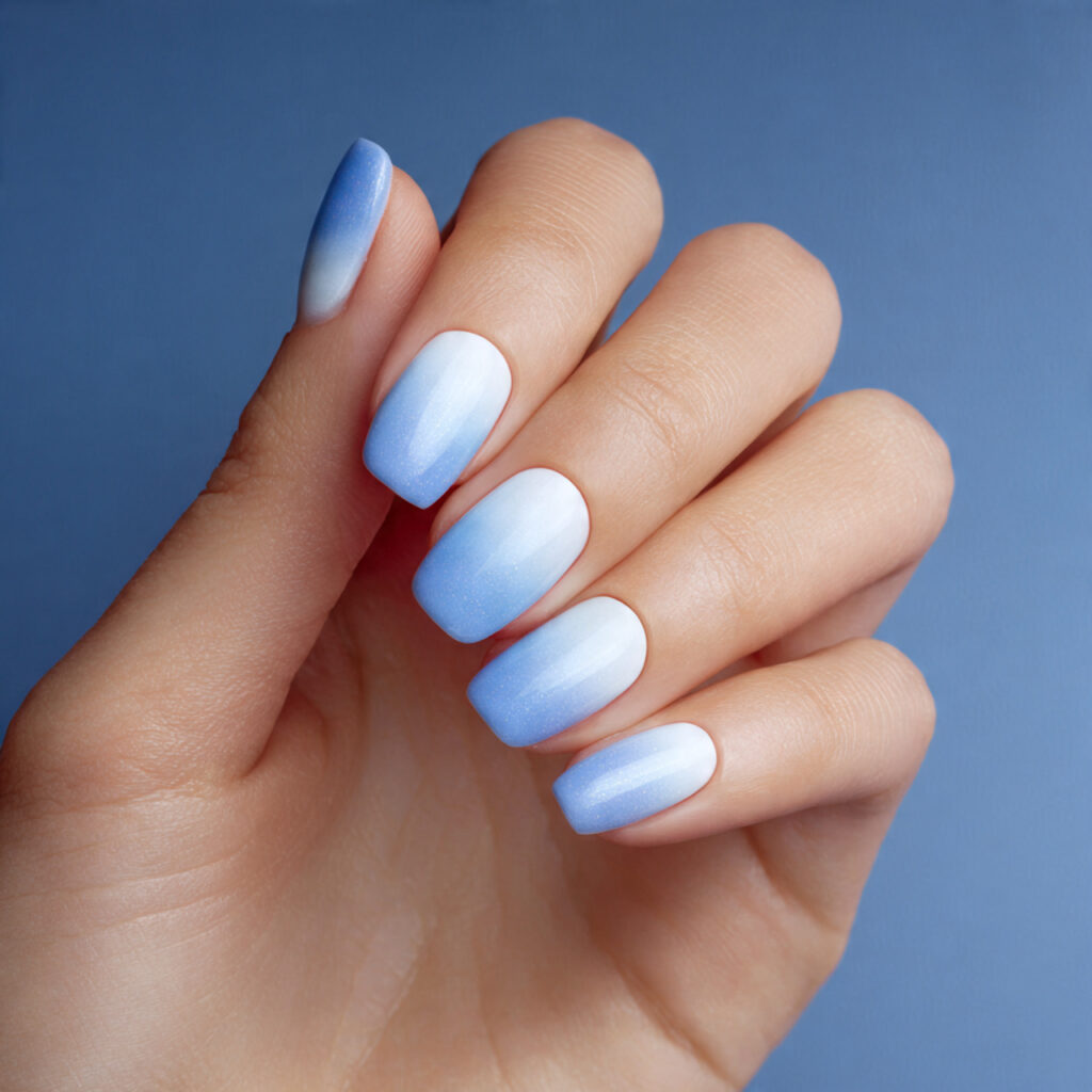 powder blue ombr nails feature gradual color