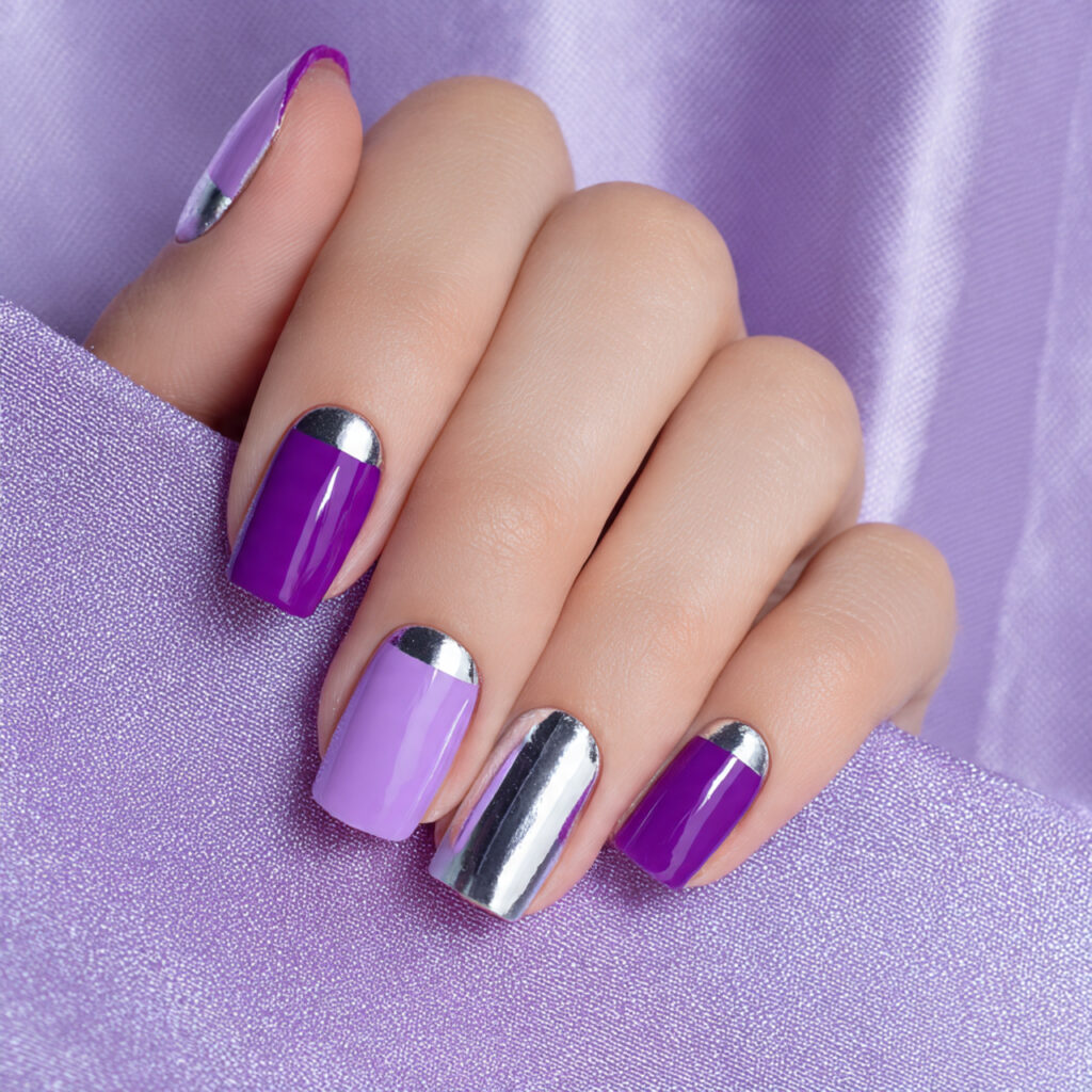 purple and silver nails alternate or combine