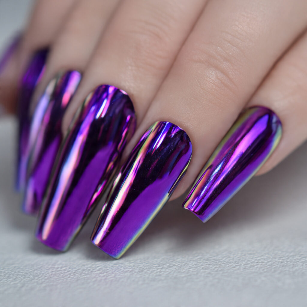 purple chrome nails blend vibrant purple color