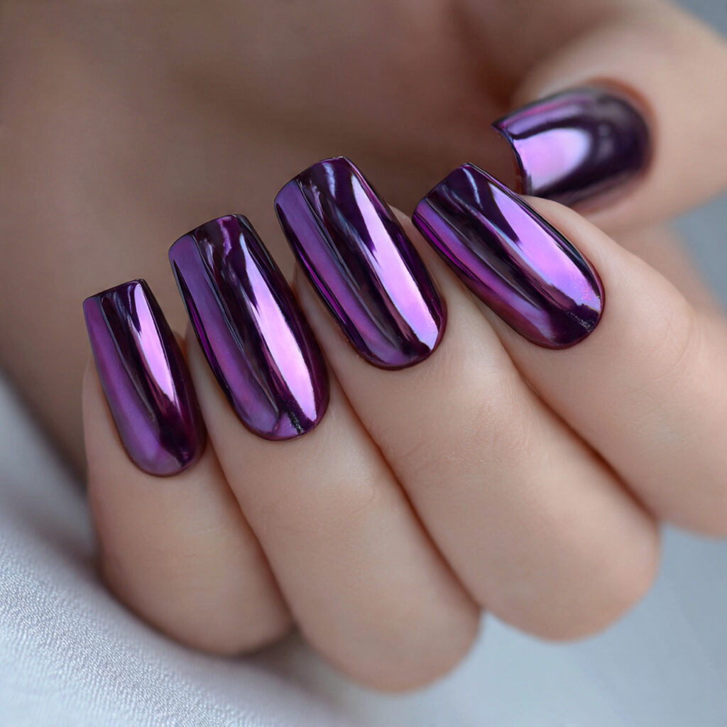 purple chrome nails create a striking and