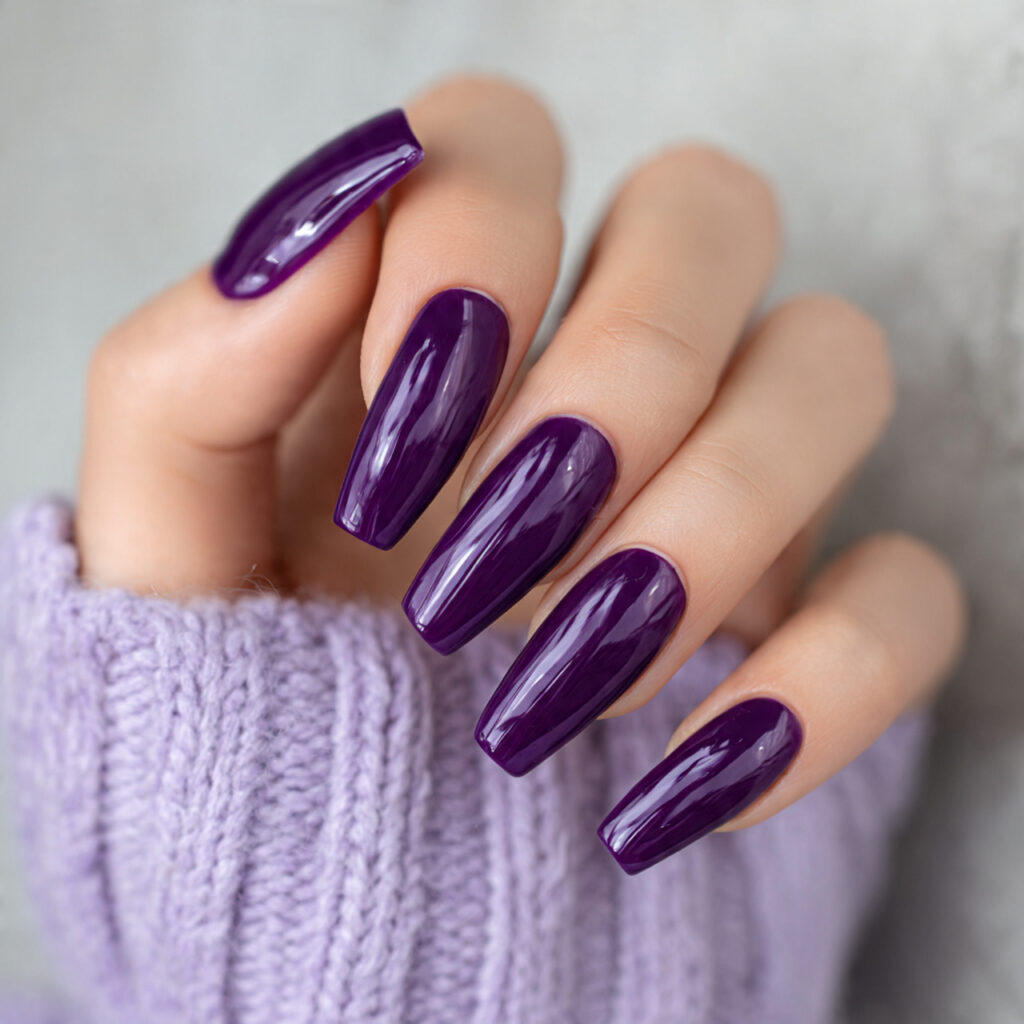 purple coffin nails with clean finish