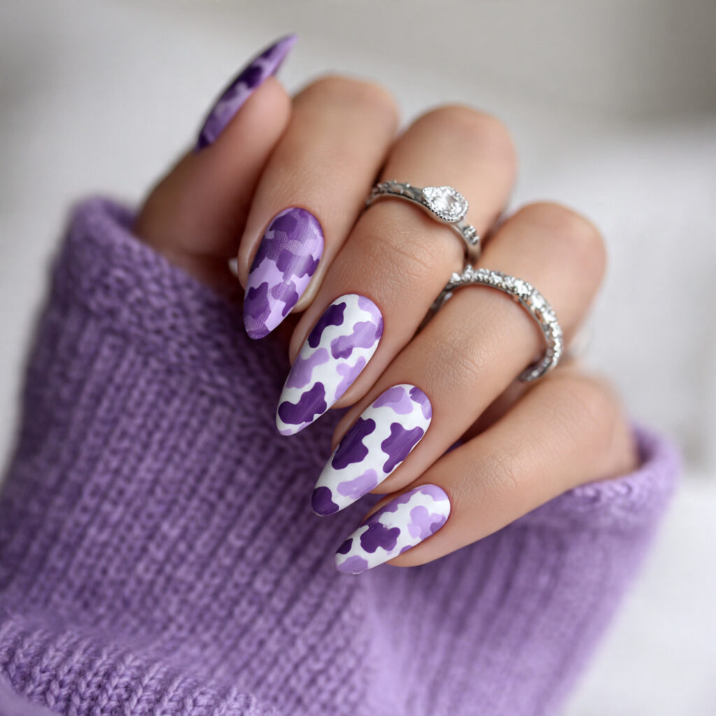 purple cow print nails