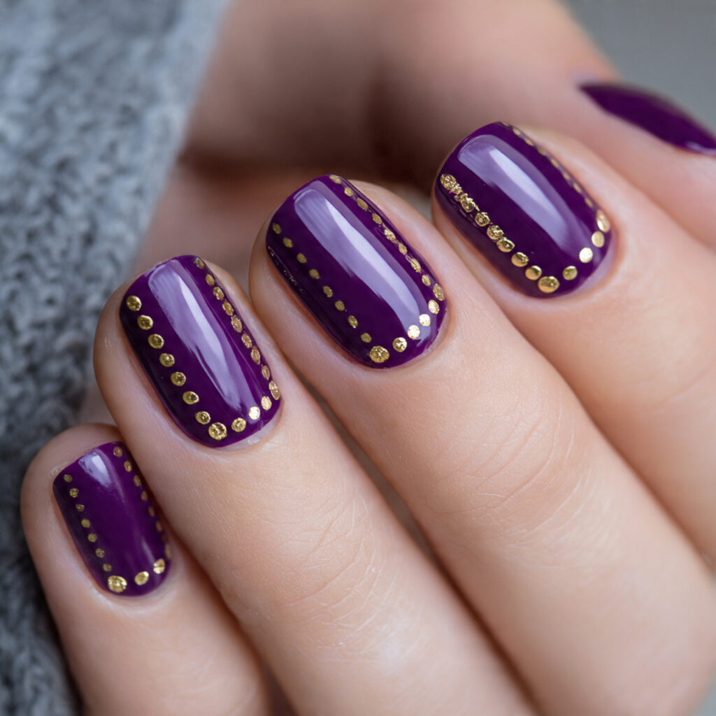 purple nails paired with gold accents feel