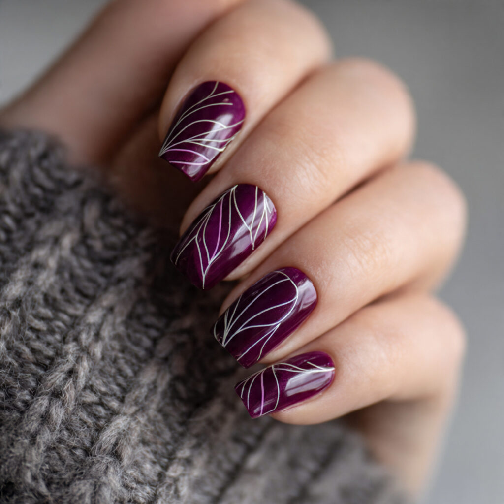 purple nails with minimal line art