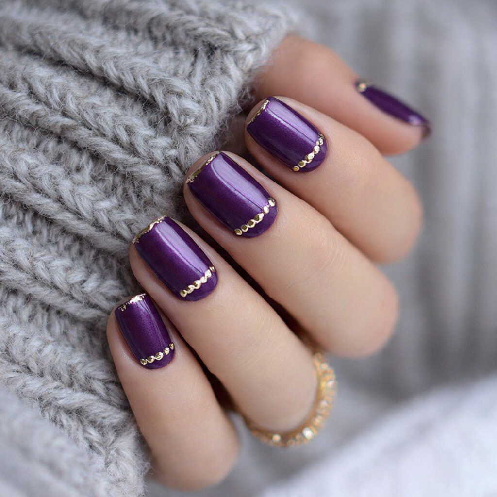 purple nails with minimal metallic touches small