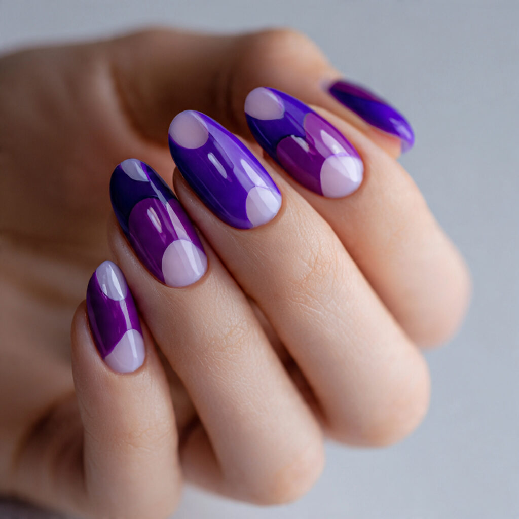 purple nails with negative space design