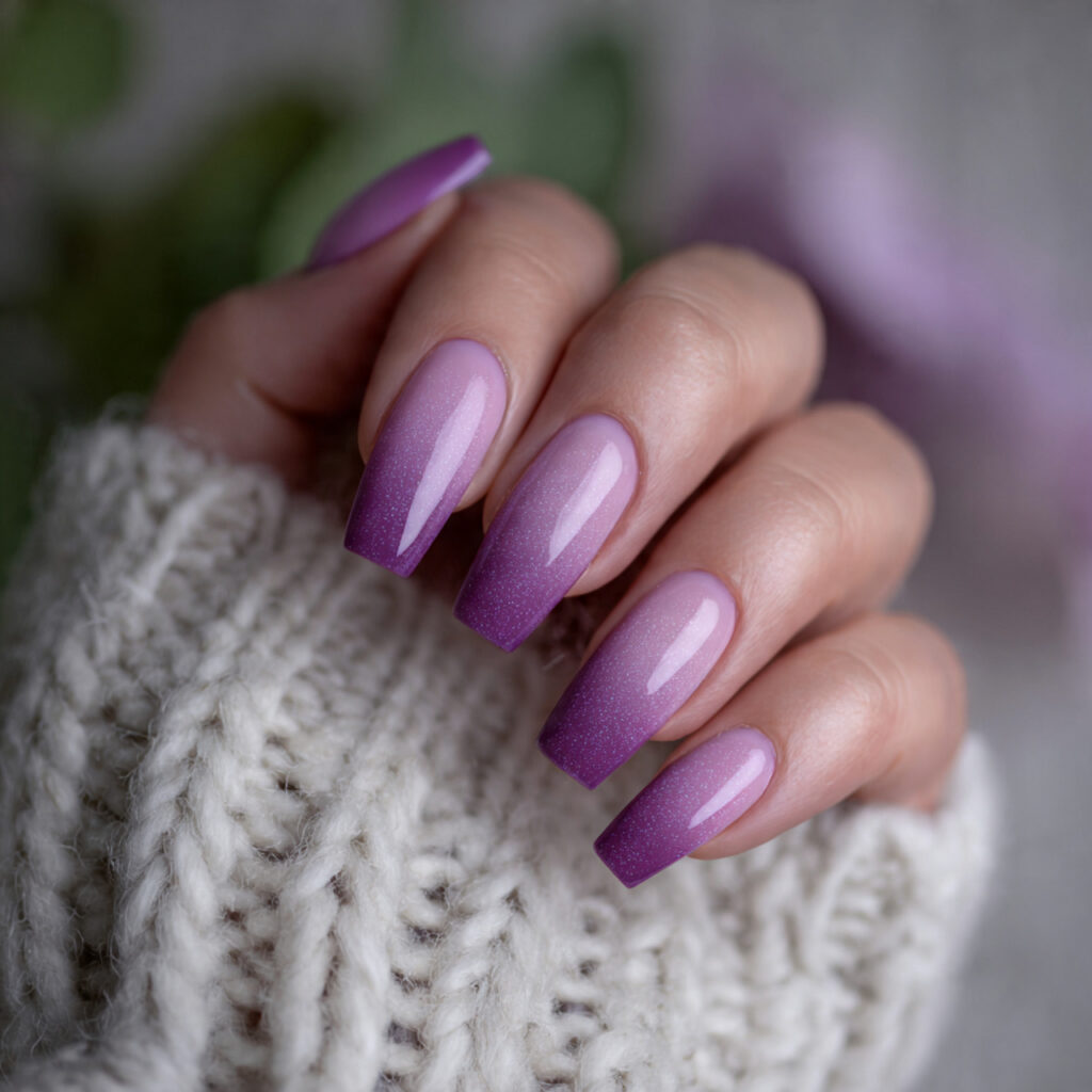 purple ombre nails with soft blending
