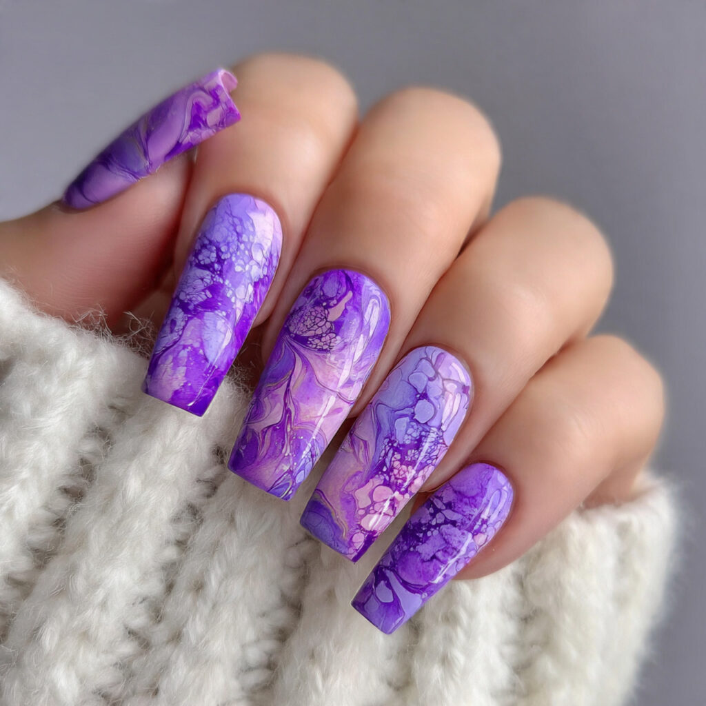 purple tie dye nails recreate the psychedelic fabric