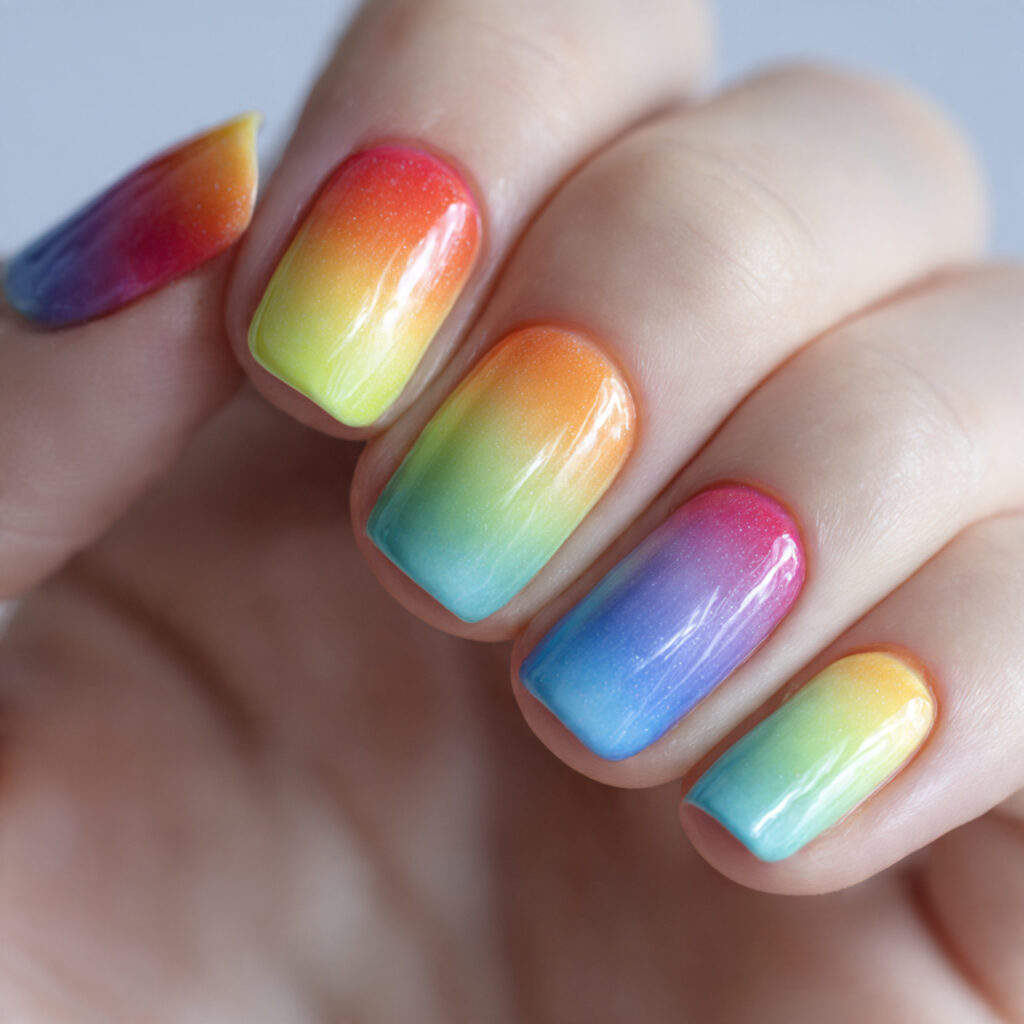 rainbow ombr nails feature seamless color transitions