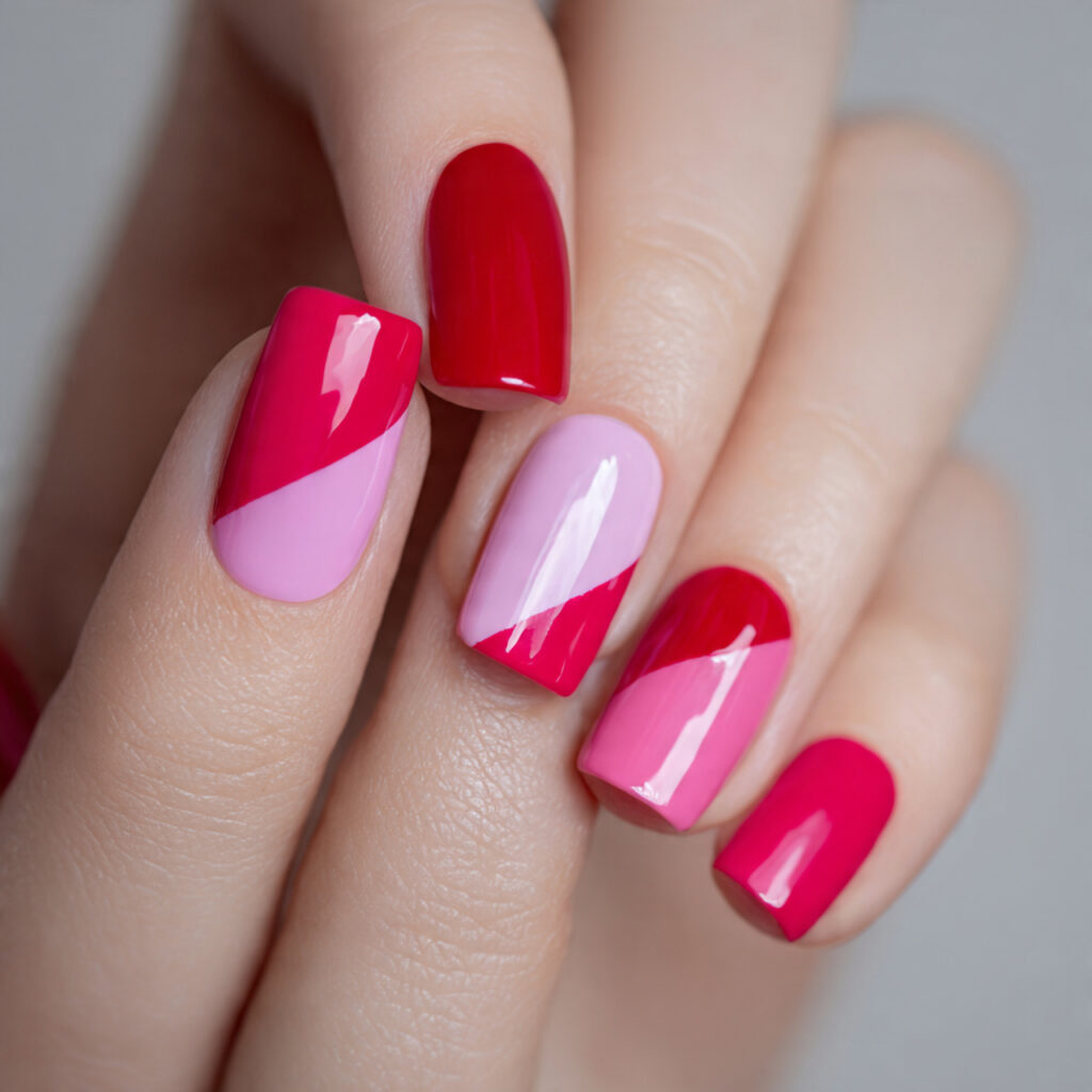 red and pink color block design combines