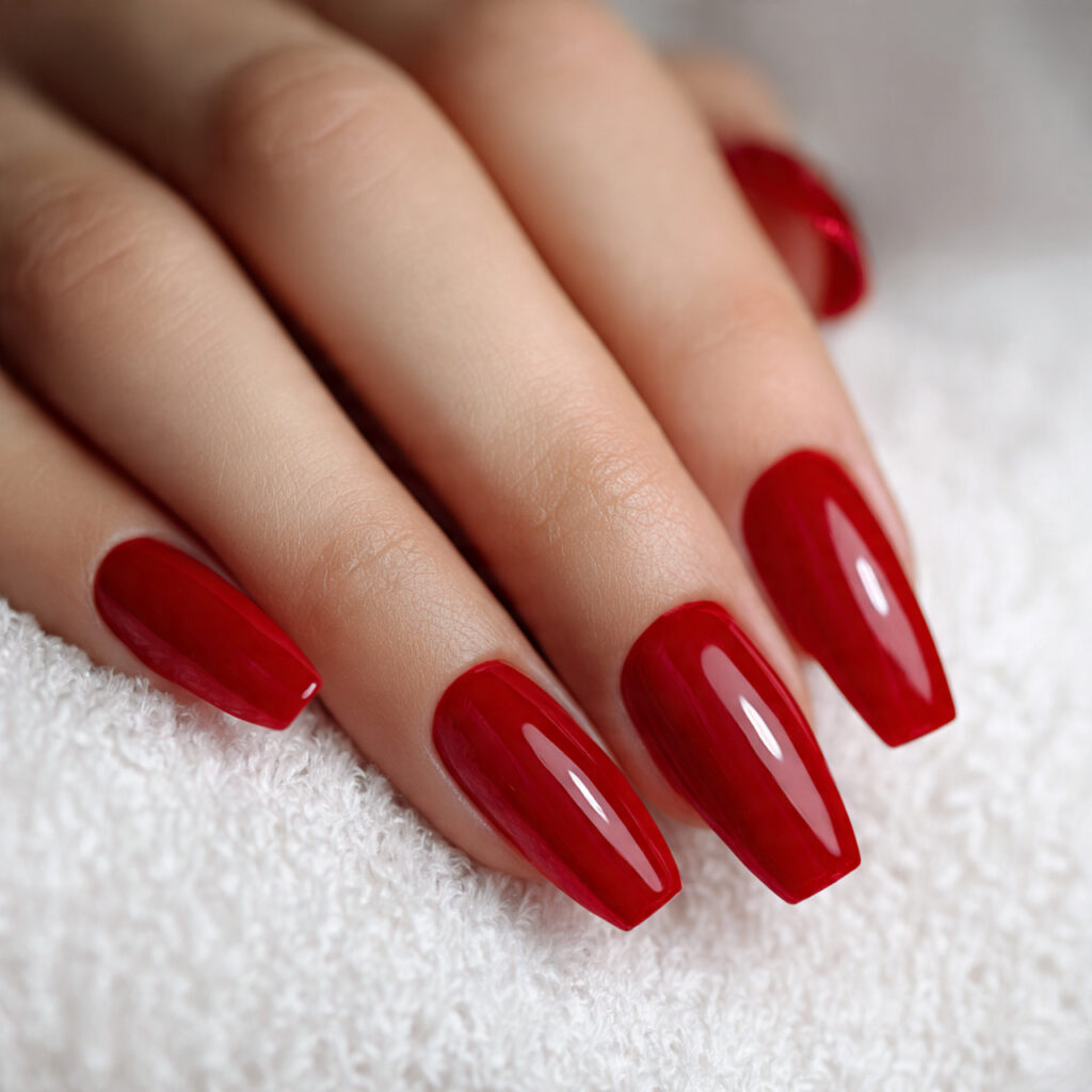 red coffin nails with clean finish