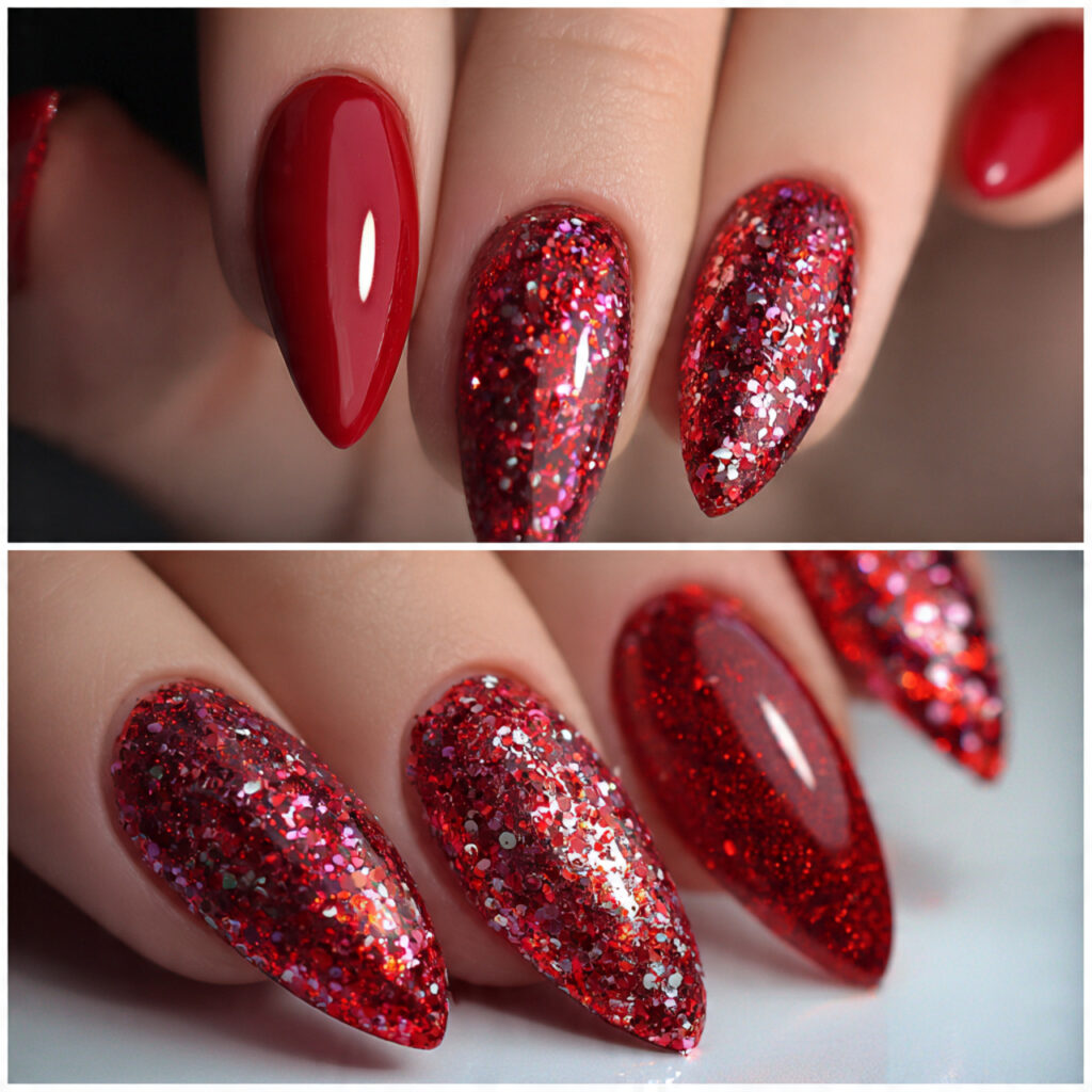 red confetti glitter creates festive valentine nails