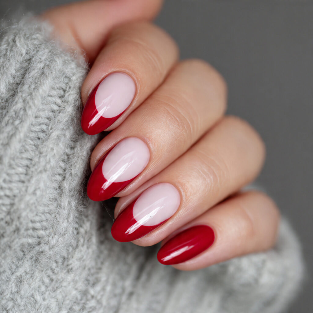 red french tips create modern valentine nails