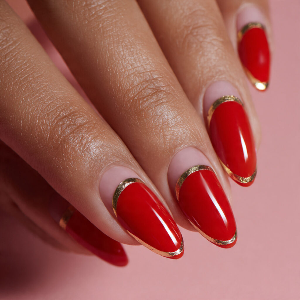 red french tips with gold detail create