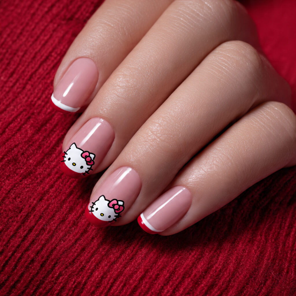 red french tips with hello kitty faces