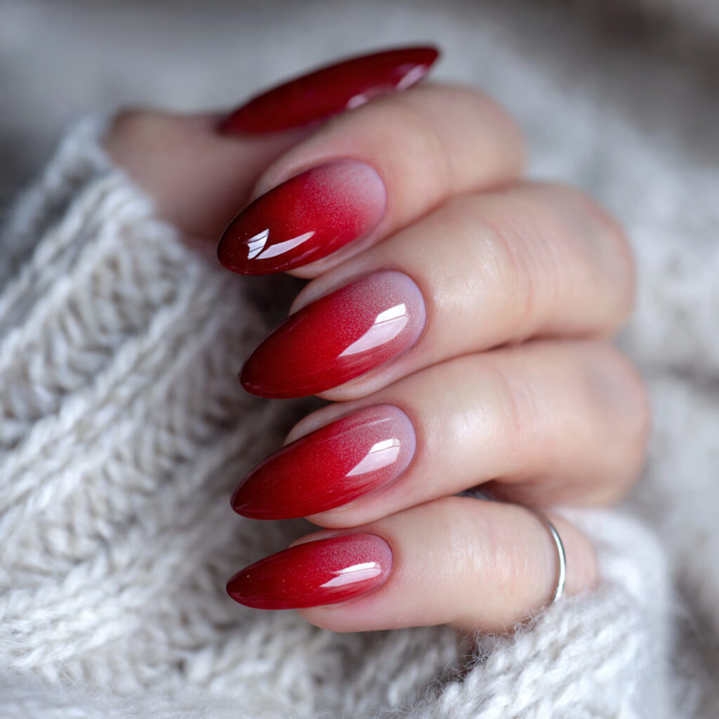 red nails with soft gradient effects