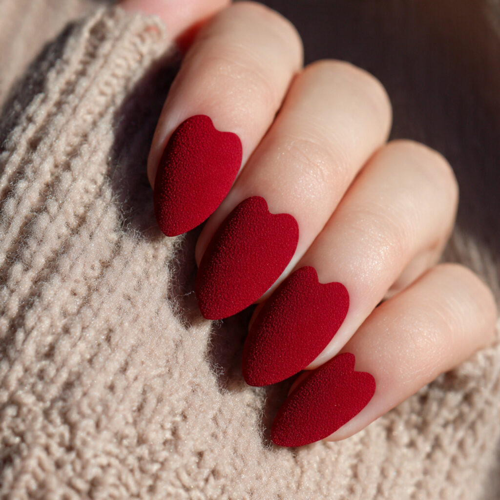 red velvet texture creates unique valentine nails