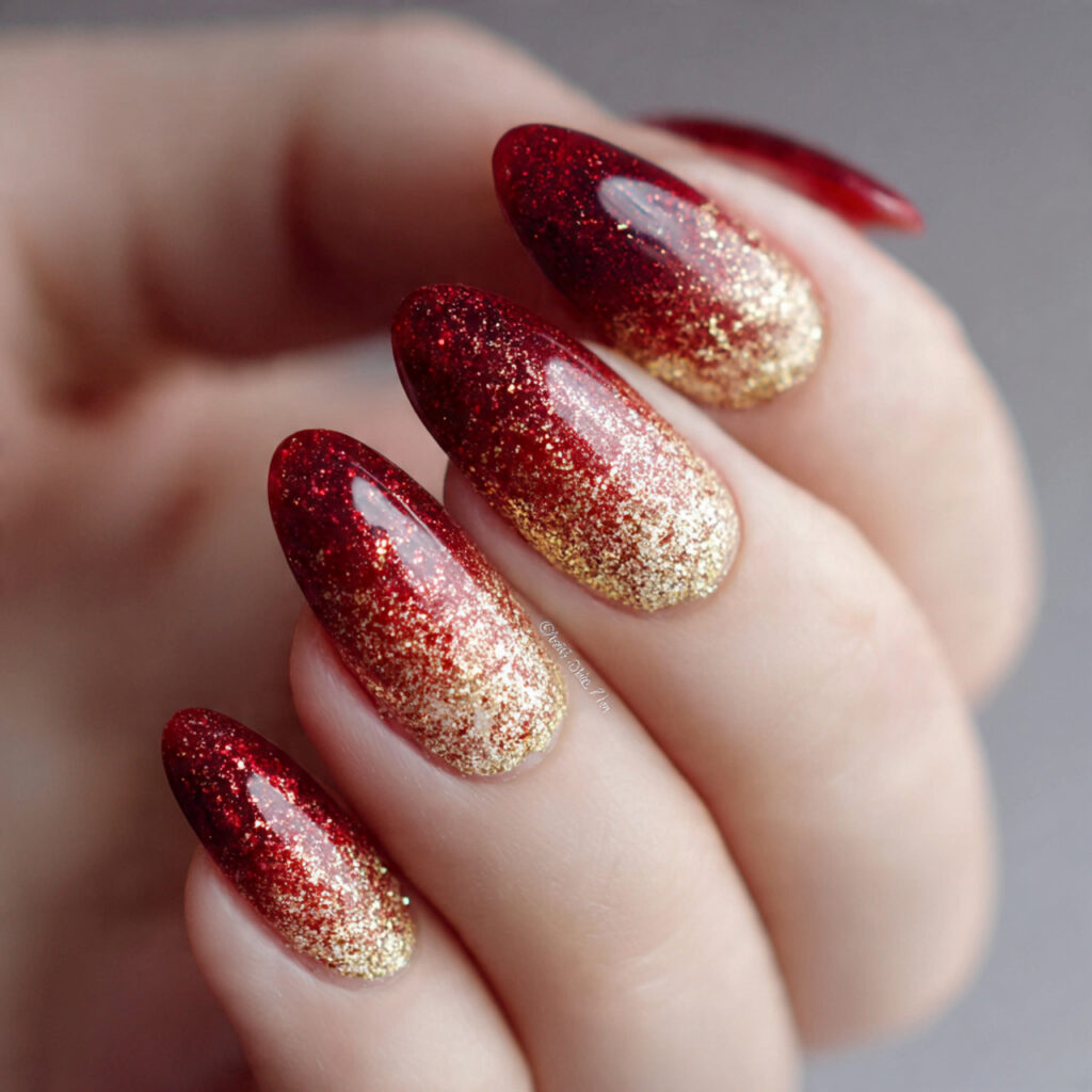 red with gold glitter ombre creates luxurious