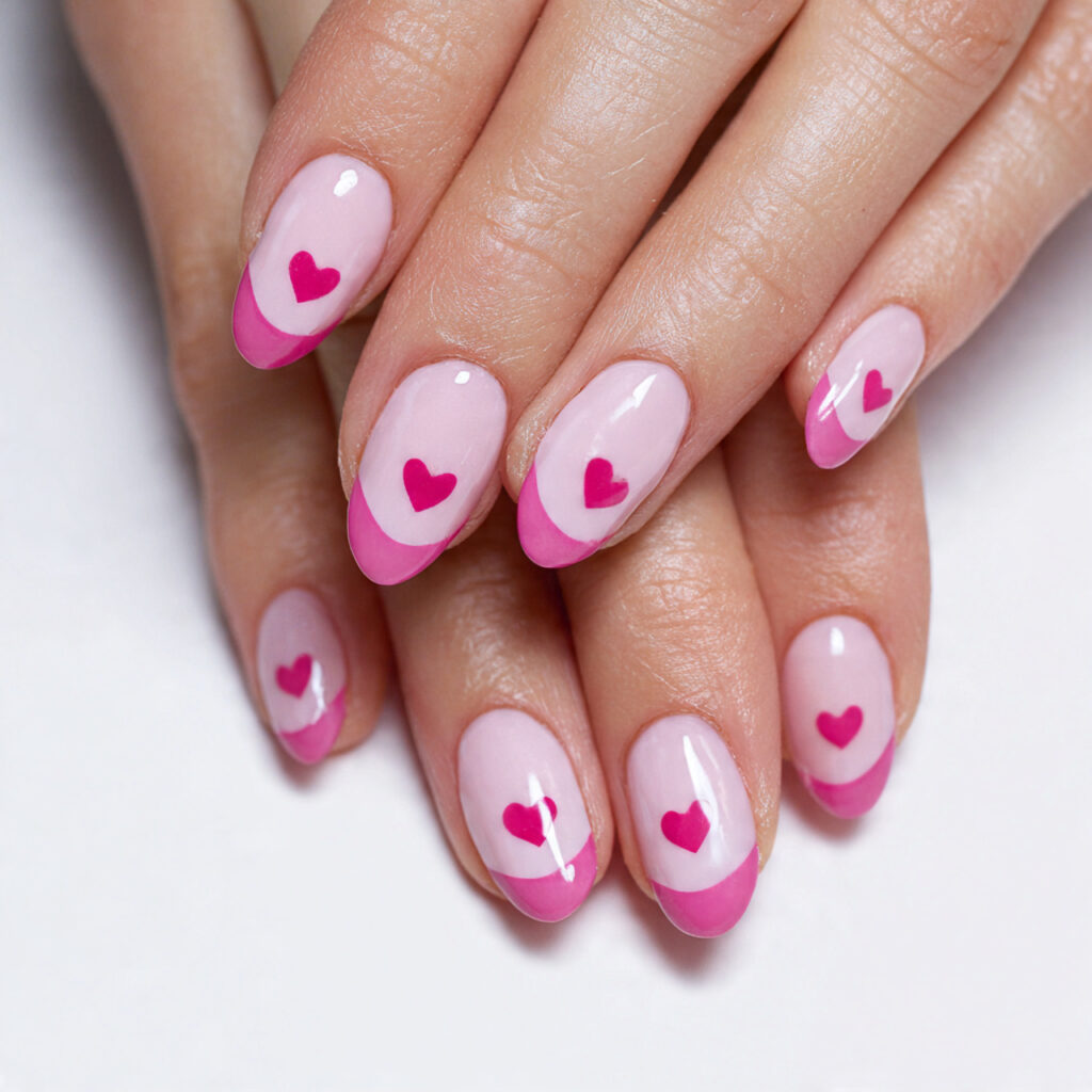 reverse french with pink hearts creates innovative