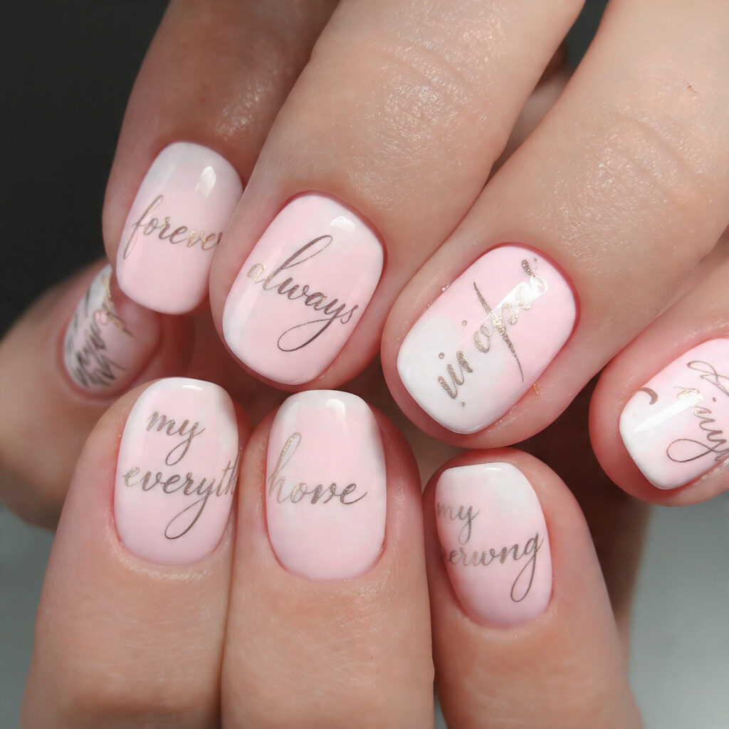 26 February Nail Trends Everyone Is Loving Right Now 22 romantic script art featuring cursive words and