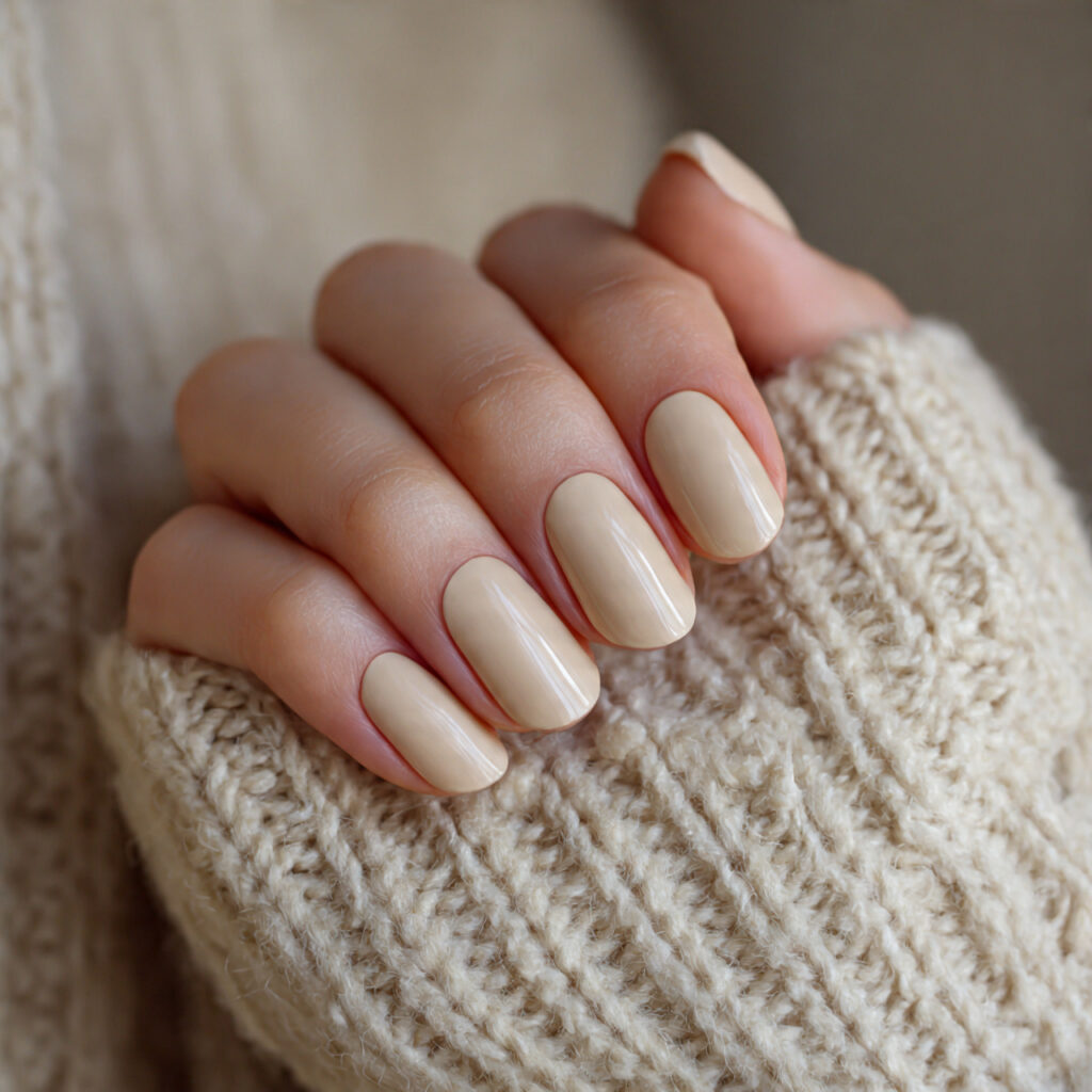 rounded nails paired with neutral polish create
