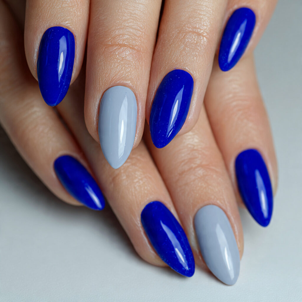 royal blue accent nails combine neutral or