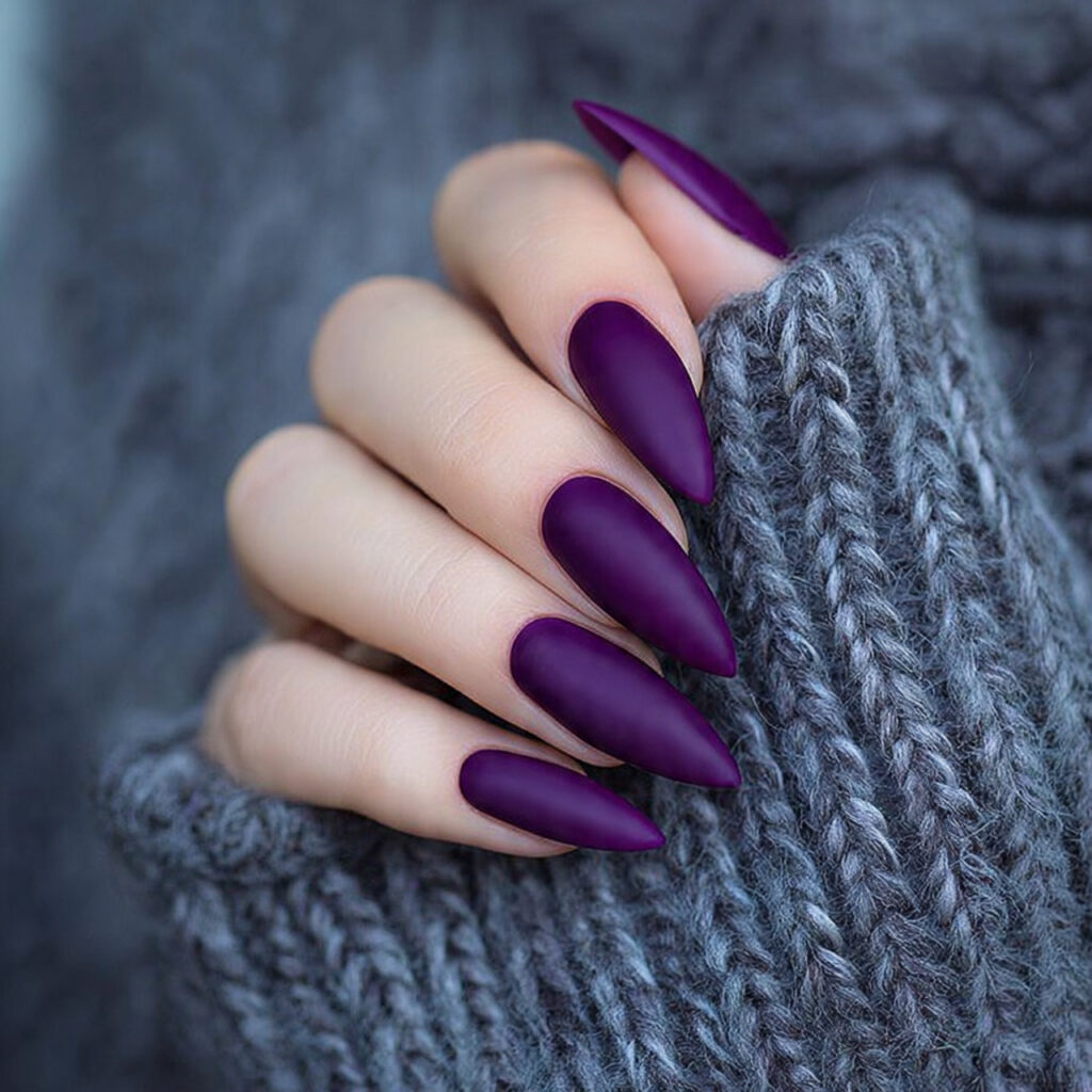 royal purple stiletto nails combine deep vibrant