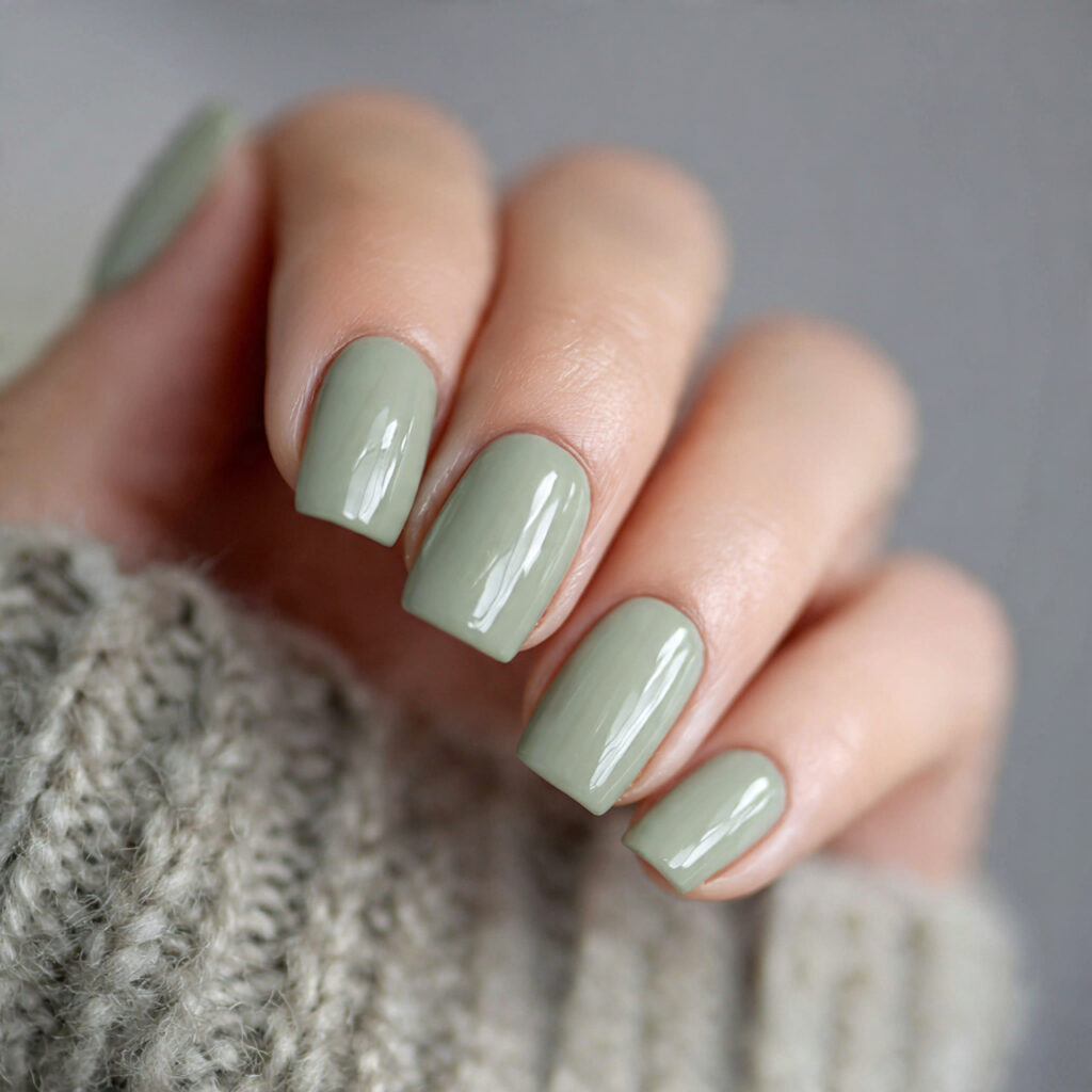 sage green gloss nails offer a soft