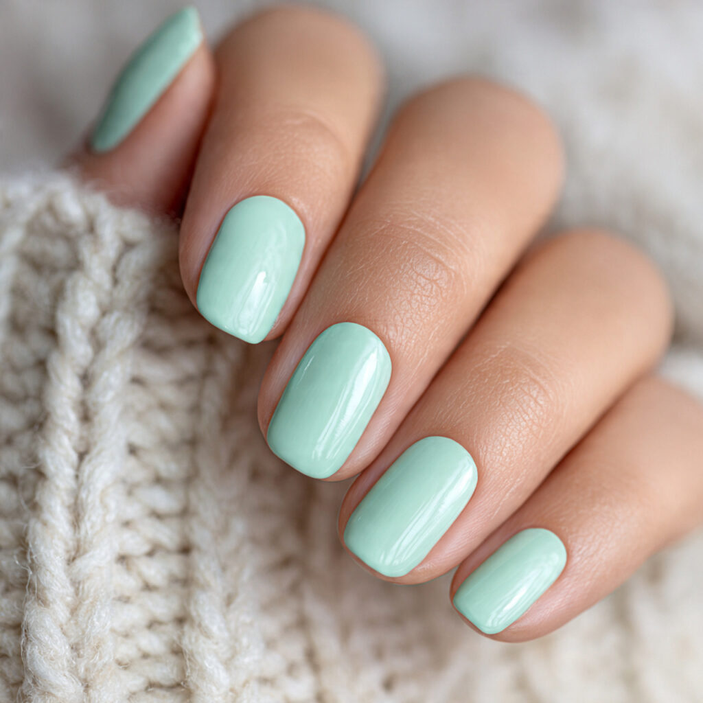 seafoam green nails offer a soft blue green