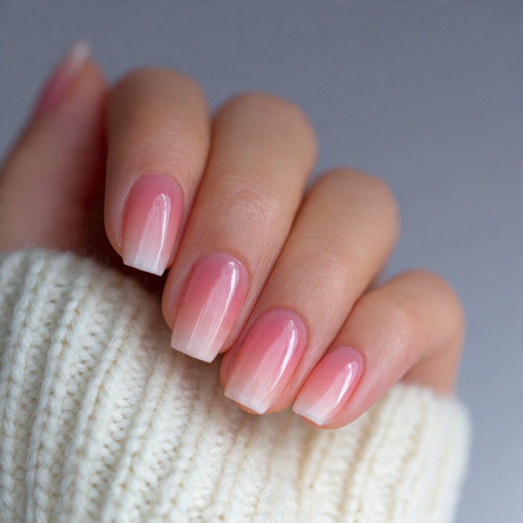 sheer blush nails with a natural glow