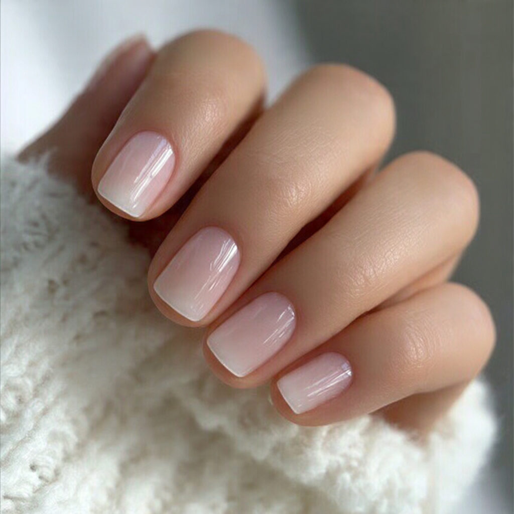 sheer finished short nails are loved for