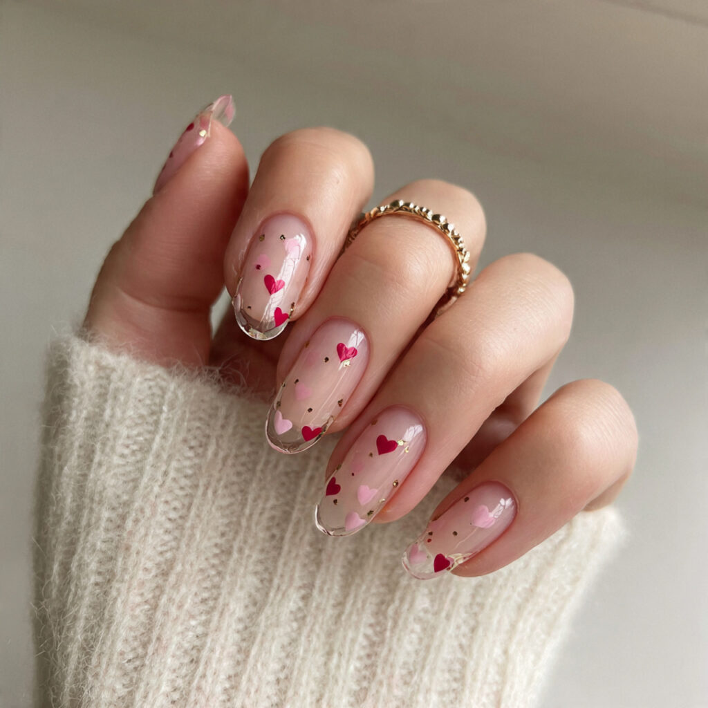 sheer nails with barely there hearts