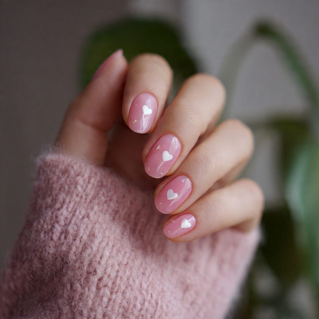 29 Dainty Valentine Nail Designs for a Soft Romantic Look 5 sheer pink love nails focus on softness