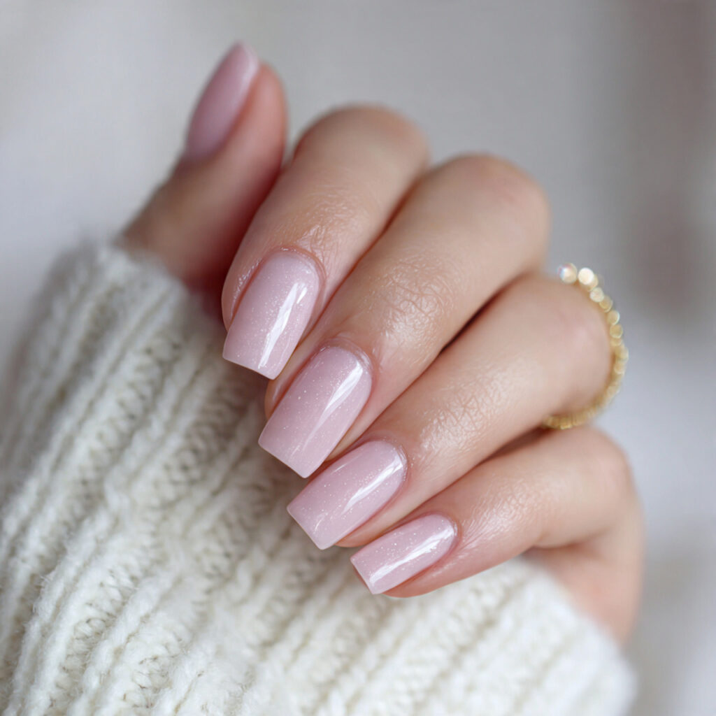 sheer pink nails for a soft january