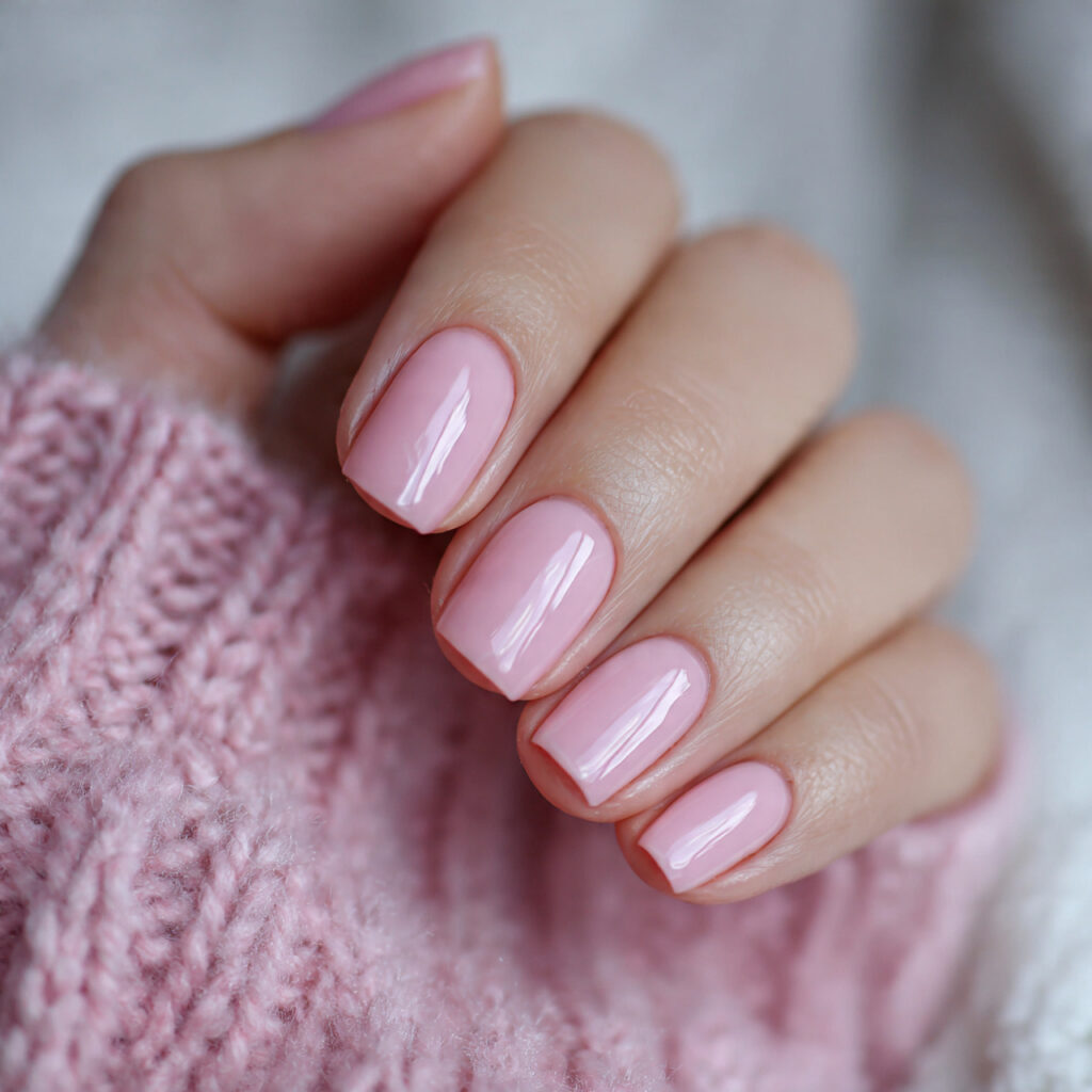 sheer pink nails that look polished but