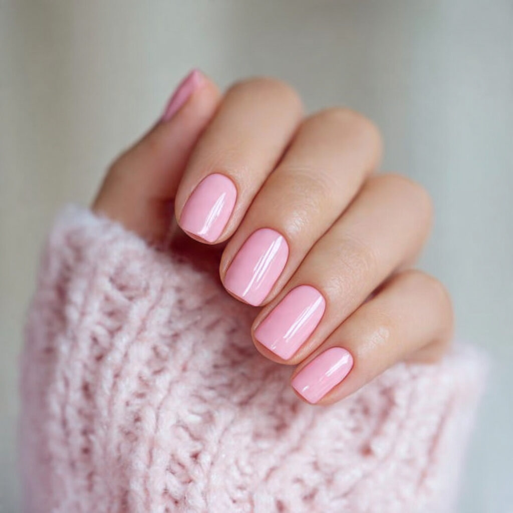 sheer pink nails with a soft gloss