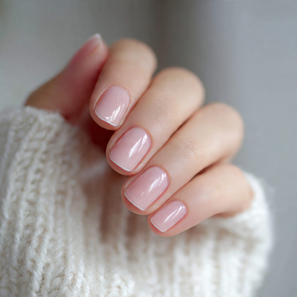 sheer pink nails with minimal art feel
