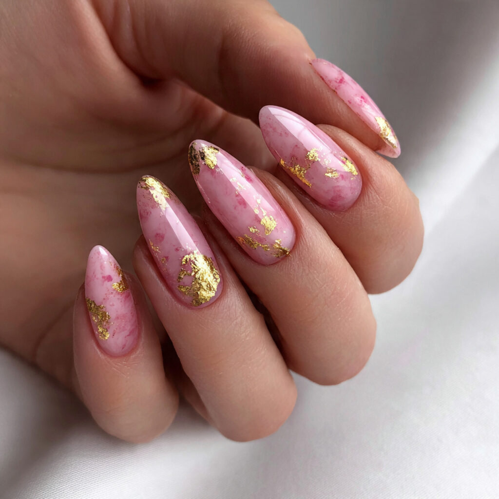 sheer pink valentine nails almond long with