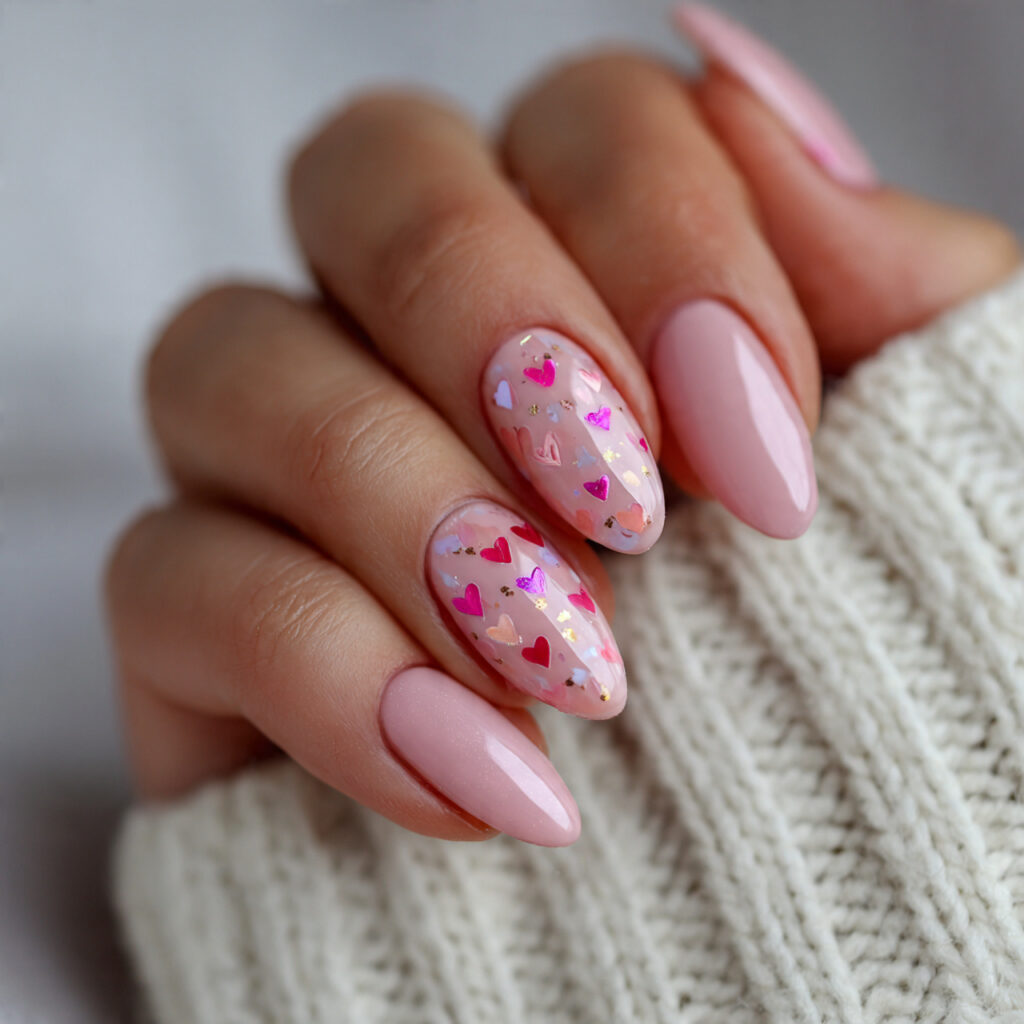 sheer pink valentine nails almond simple
