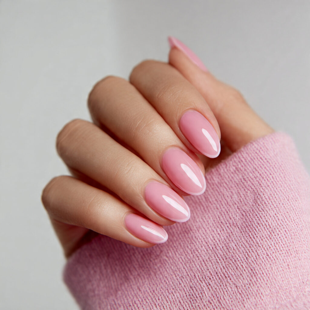 sheer pink valentine nails give a clean