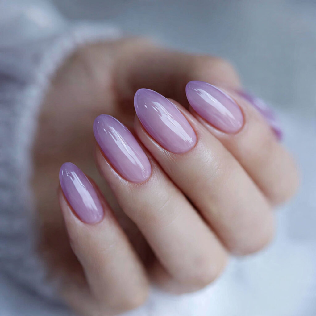 sheer purple nails create a soft and