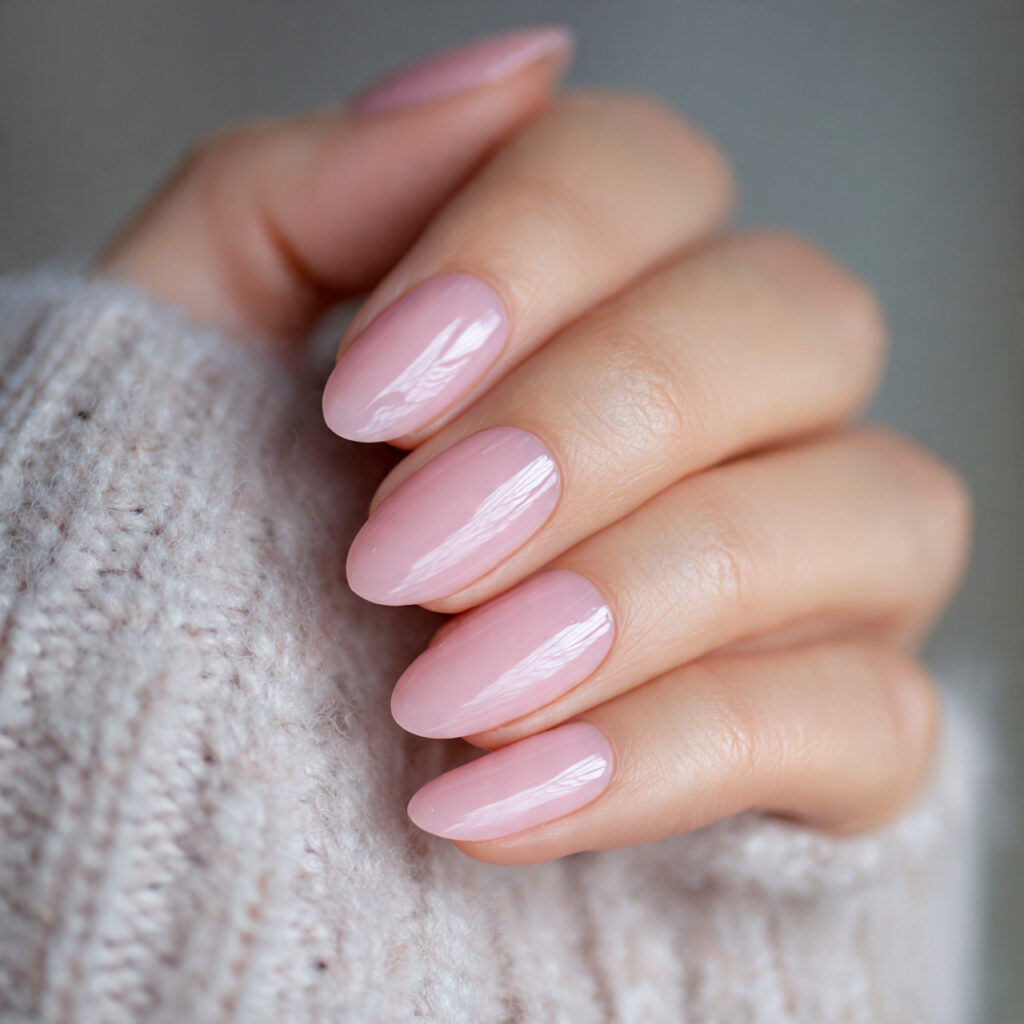sheer soft pink nails give a natural