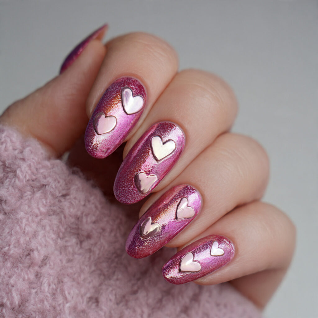 shimmery pink with dimensional hearts
