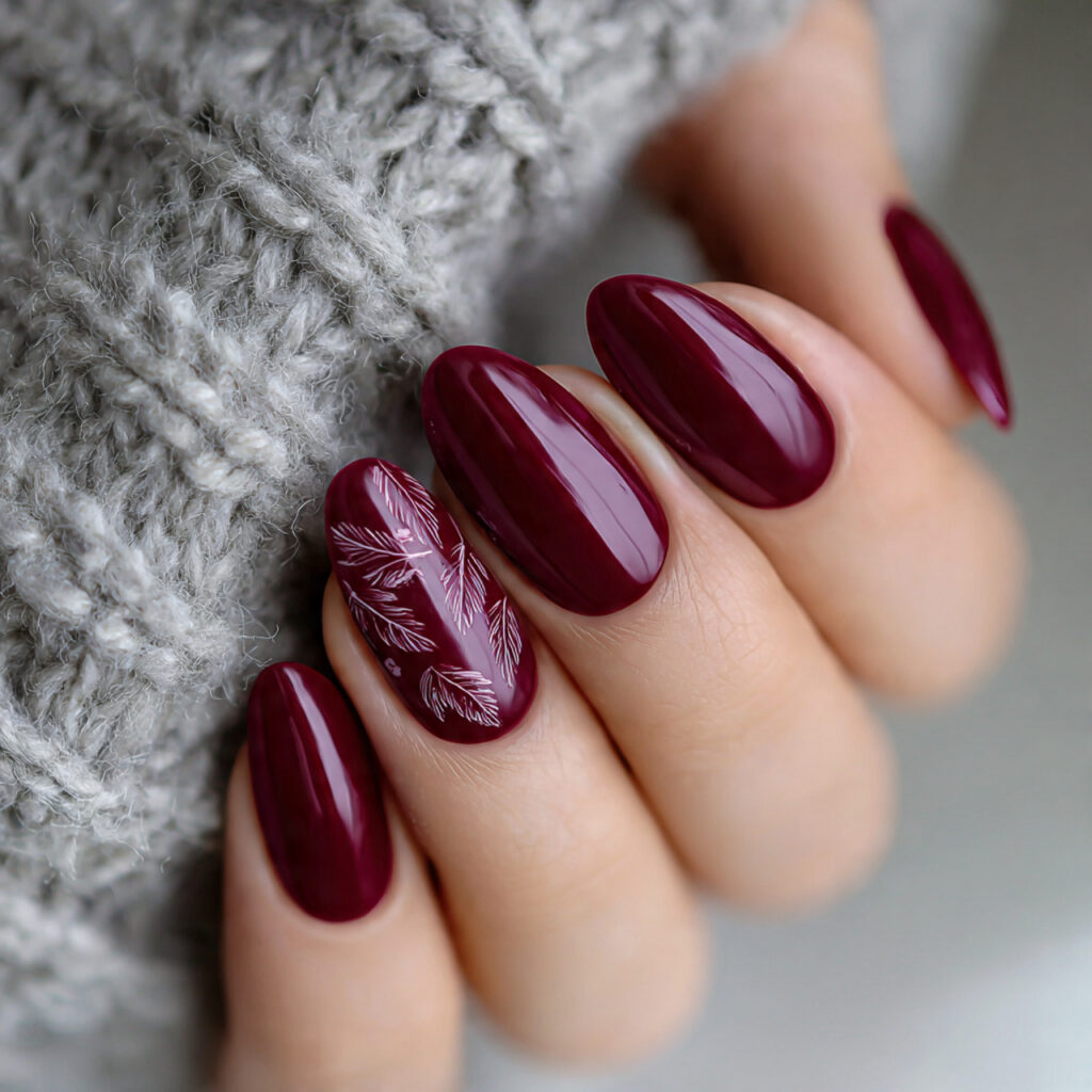 short almond burgundy nails